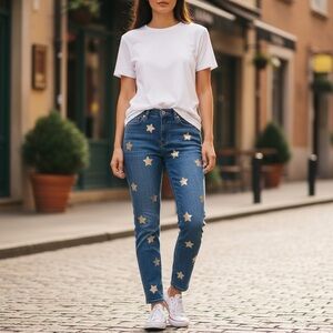 Boston Proper Metallic Gold Star Print Slim Ankle Jeans
